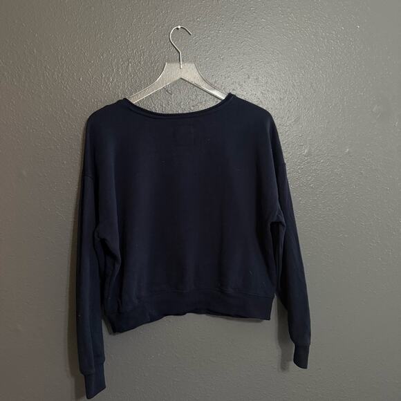 Lazy Sundays Navy Blue Hamptons Crop Sweatshirt Size S - Picture 2 of 4